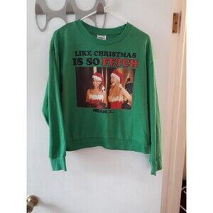 Mean Girls Sweatshirt l large " Like Christmas Is So Fetch" Green top shirt ugly